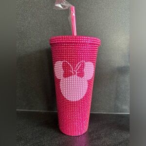 New With Tags Disney Pink Minnie Mouse Bling Rhinestone Travel Tumbler  20oz